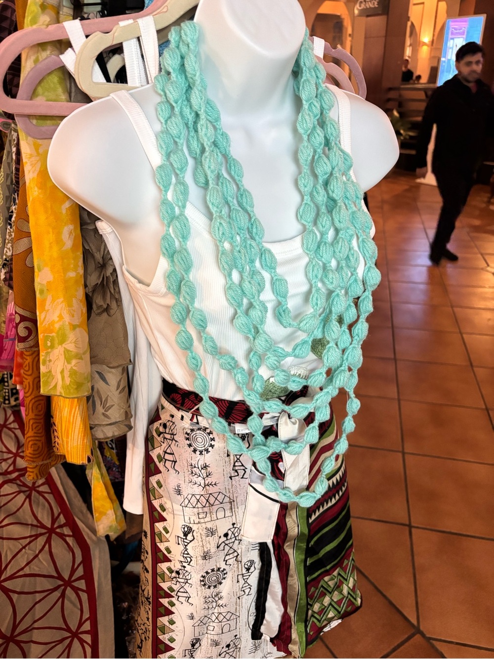 Handcrafted Multi-Strand Braided Necklace in Mint Green. Handmade crochet